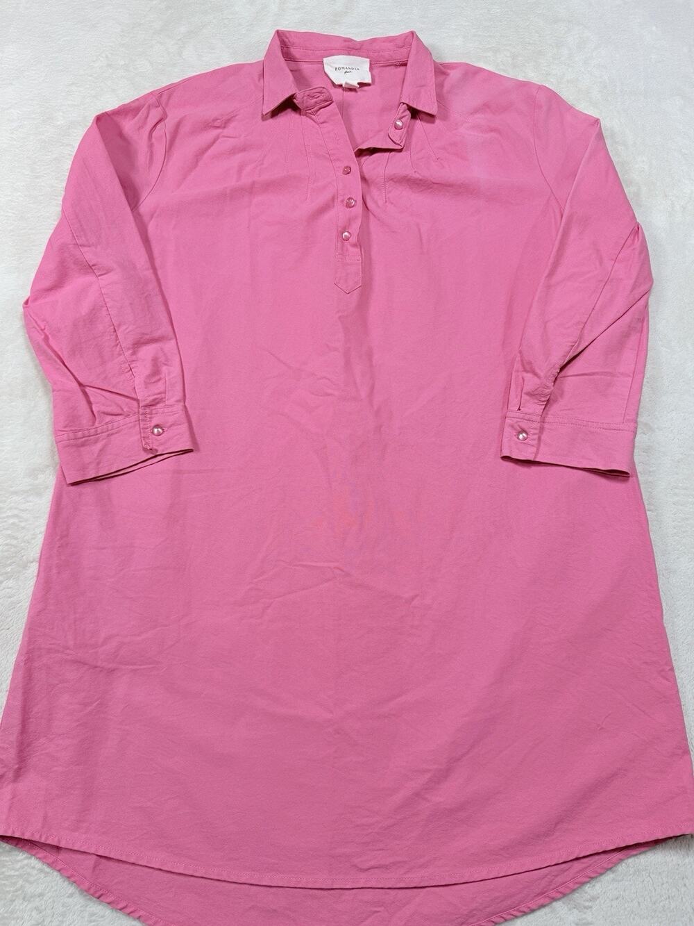 Pomander Place Pink Pintuck Tunic Shirt Dress Large L Coastal Prep Preppy Chic*